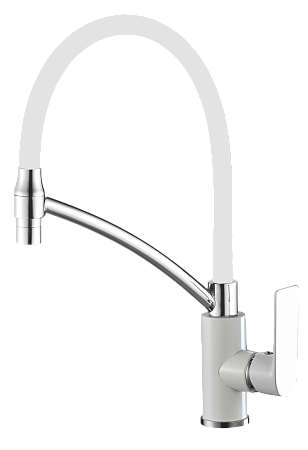 Смеситель для кухни HAIBA HB72505-8, гибкий излив, латунь, белый/хром