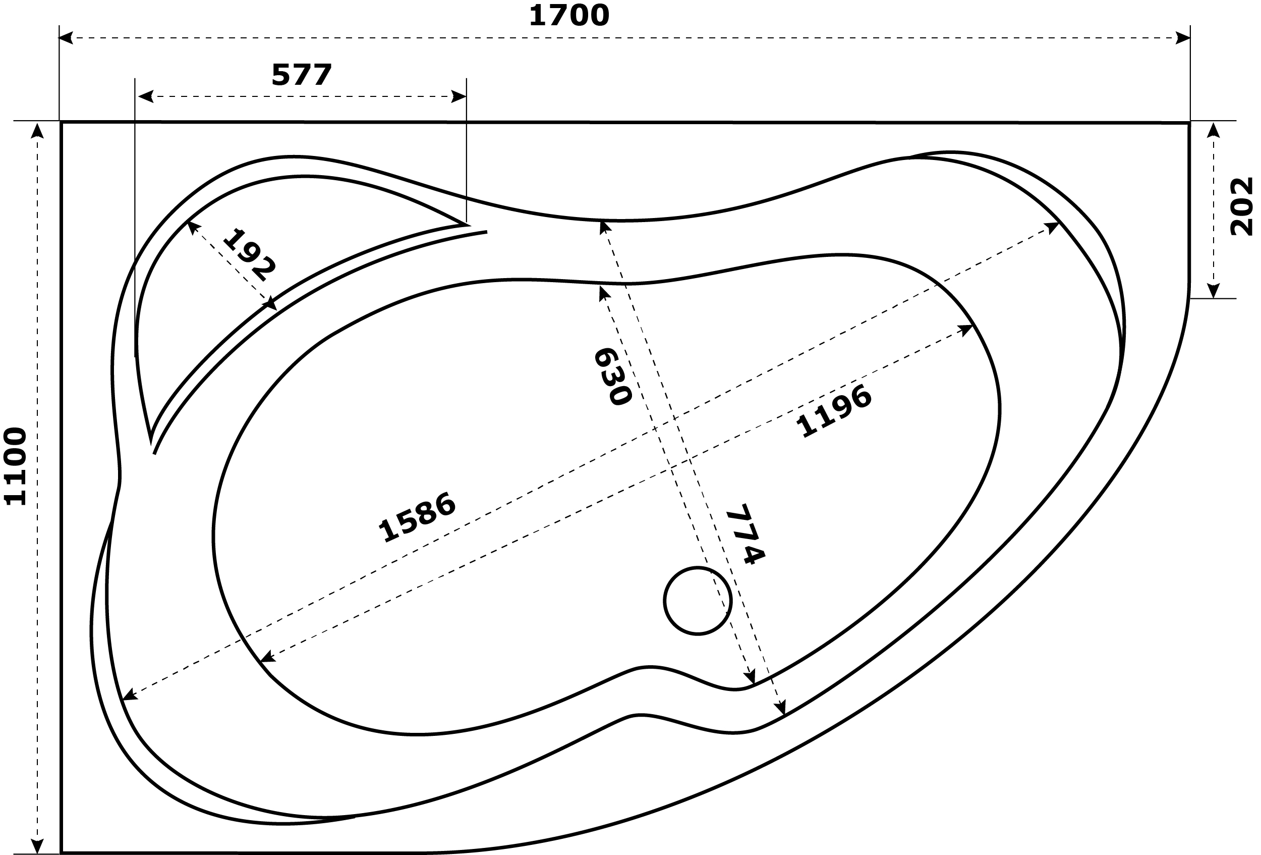 Акриловая ванна 170х110 см Azario Микона МИВ0004 белая