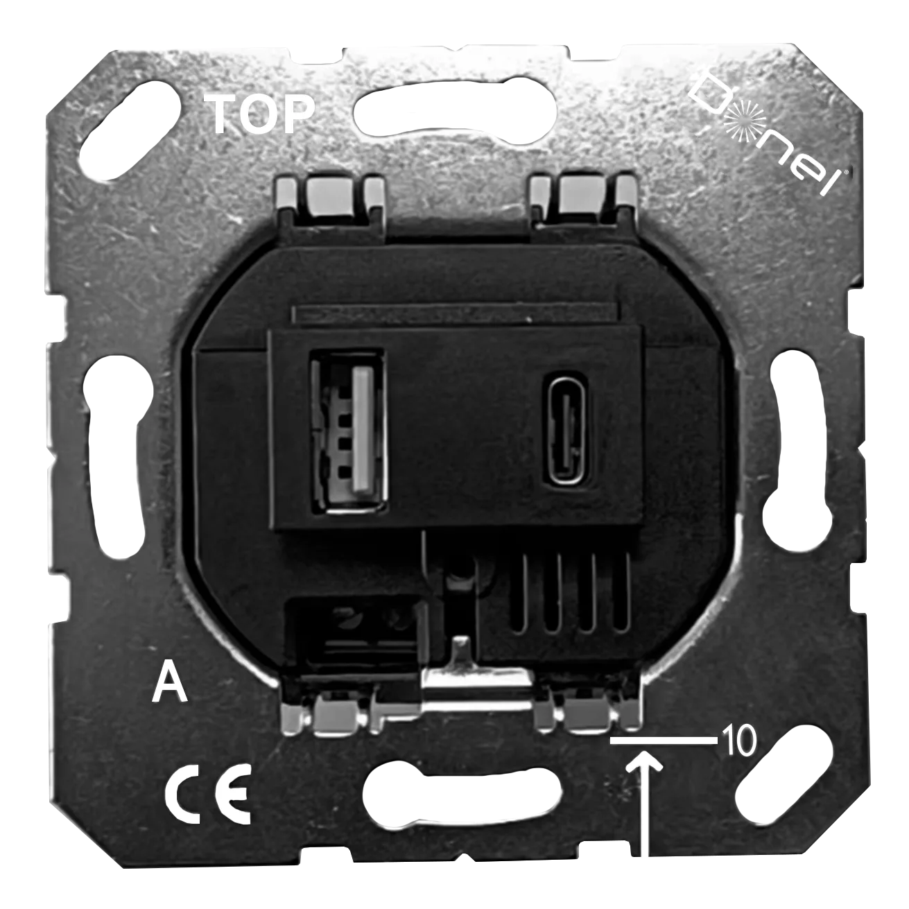 Розетка USB для зарядки двойная тип A + тип C на 3100mA,  тип A:max 18W,  тип С:max 32W,  производство Donel,  механизм без накладки,  чёрный