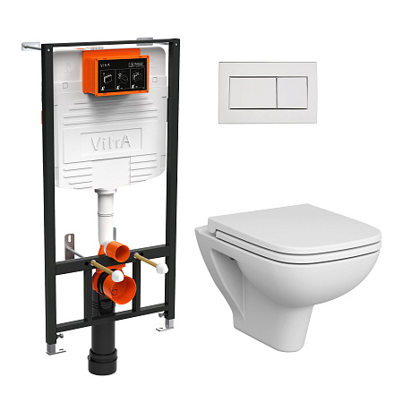 Унитаз VITRA S20 9004B003-7207 с инсталляцией и кнопкой, сиденье микролифт