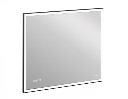 Зеркало LED 011 design 80x70 с подсветкой часы металл. рамка прямоугольное