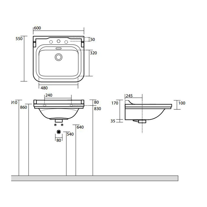 Раковина Kerasan Waldorf, 60x24, 4140K1bi/cr*1, белая