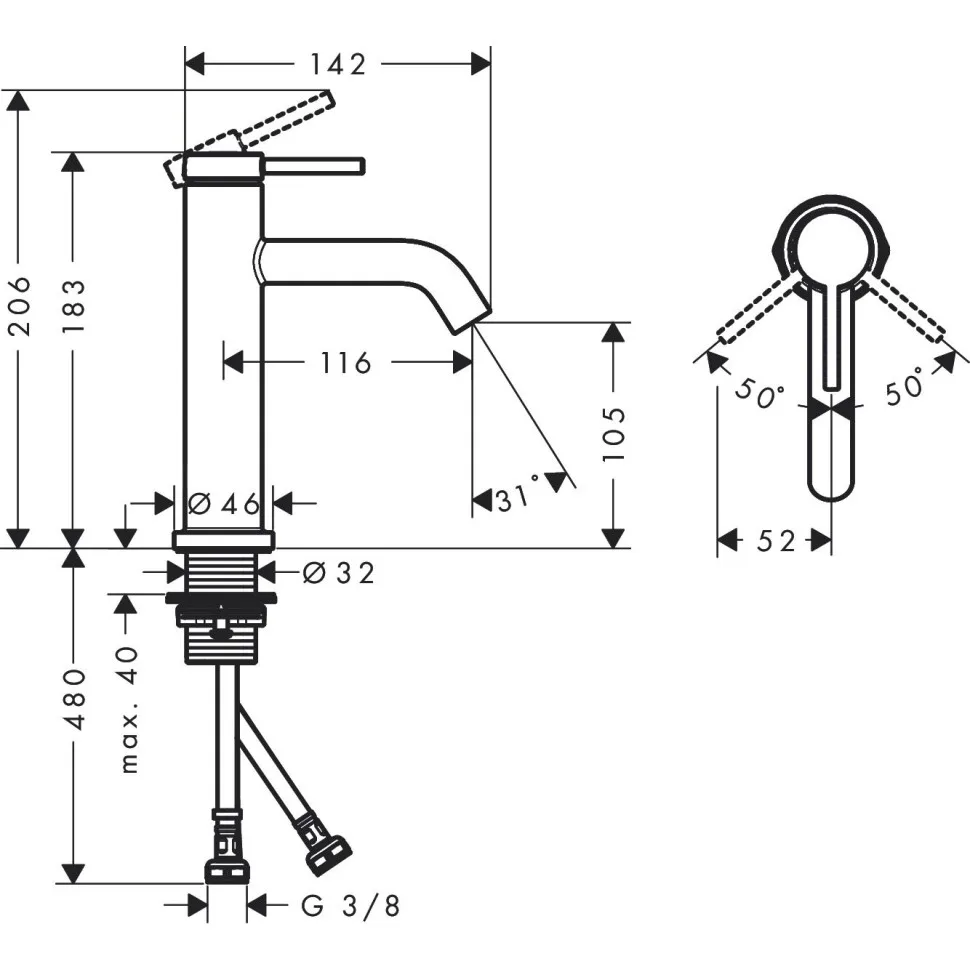 Смеситель для раковины Hansgrohe Tecturis S, хром глянец, 73311000