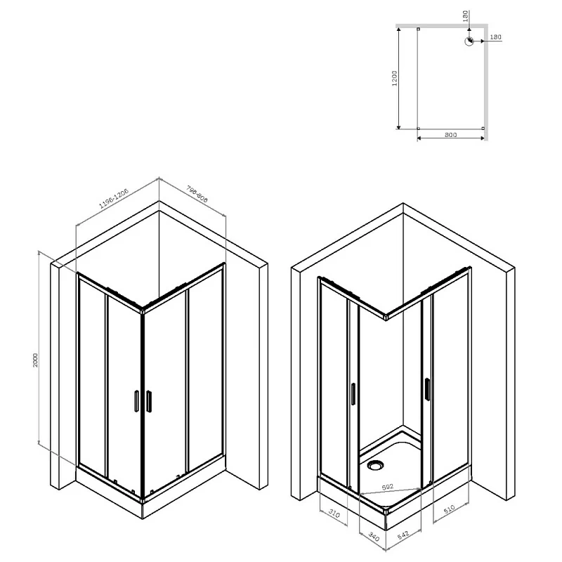 Душевое ограждение без поддона 80x120 AM.PM Gem S W93G-404-120280-BT профиль черный матовый