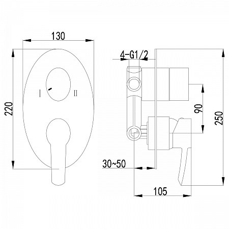 Смеситель Lemark Atlantis LM3227C для ванны и душа встраиваемый с 2х-функц. дивертором, хром