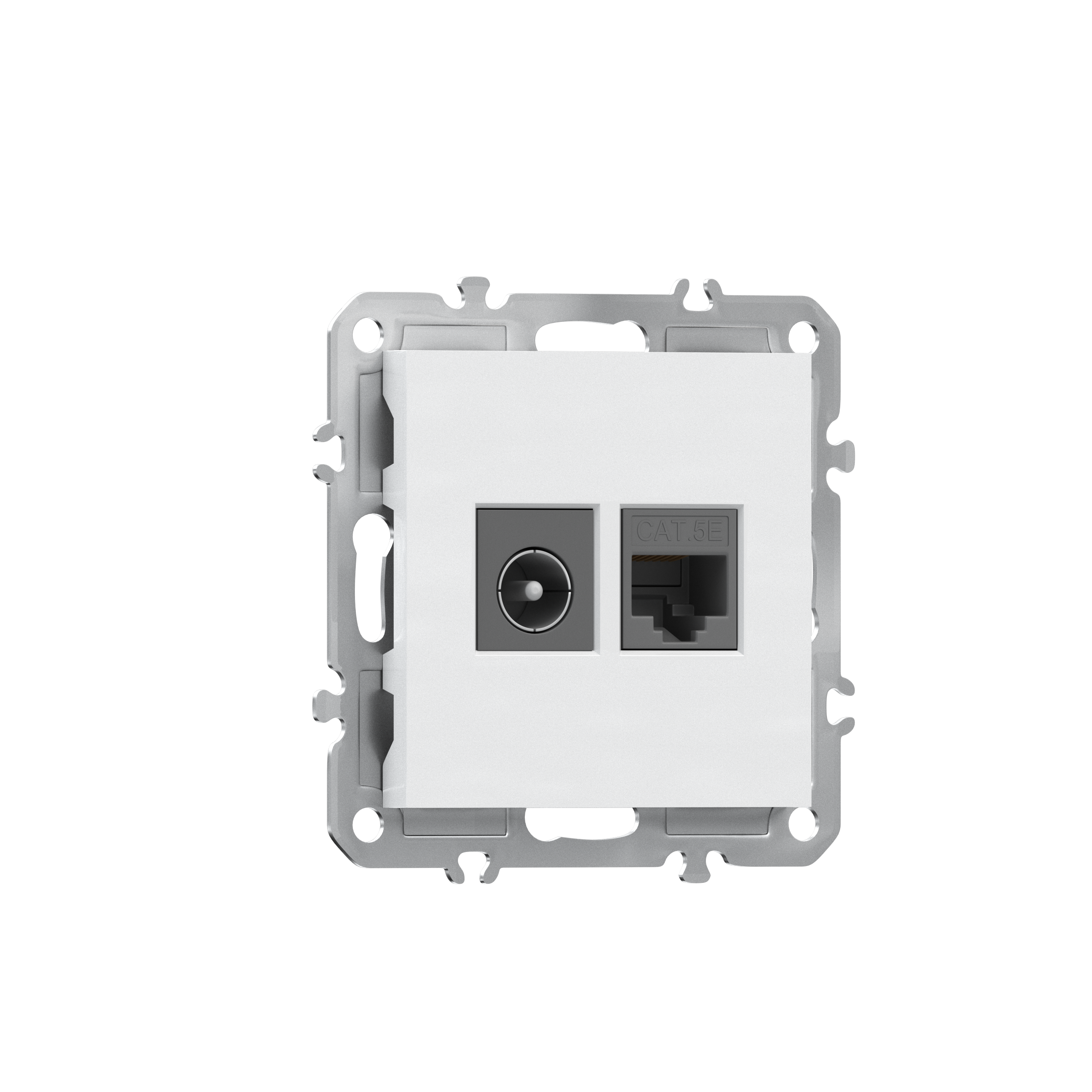 Розетка RJ45 cat.5 + TV 0-2400 МГц,  комбинированная на 2 выхода (компьютер + телевизор),  цвет глянцевый белый,  серия A07 Donel