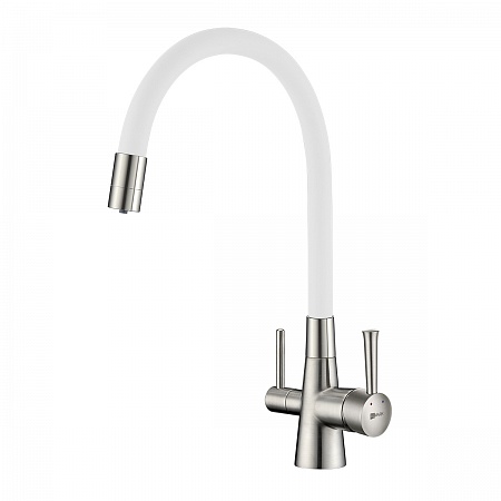 Смеситель Lemark Comfort LM3075BN-White для кухни с подключ. к фильтру с питьевой водой, никель/белы