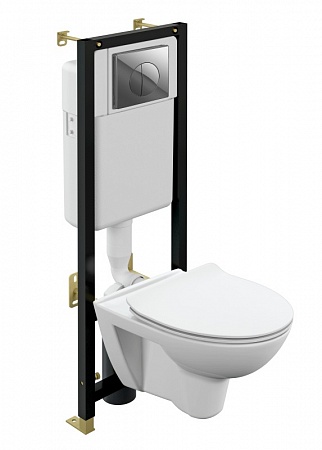 Комплект Cersanit PARVA CO DPL EO slim инсталляция BLACK кнопка LEON пластик хром глянцевый