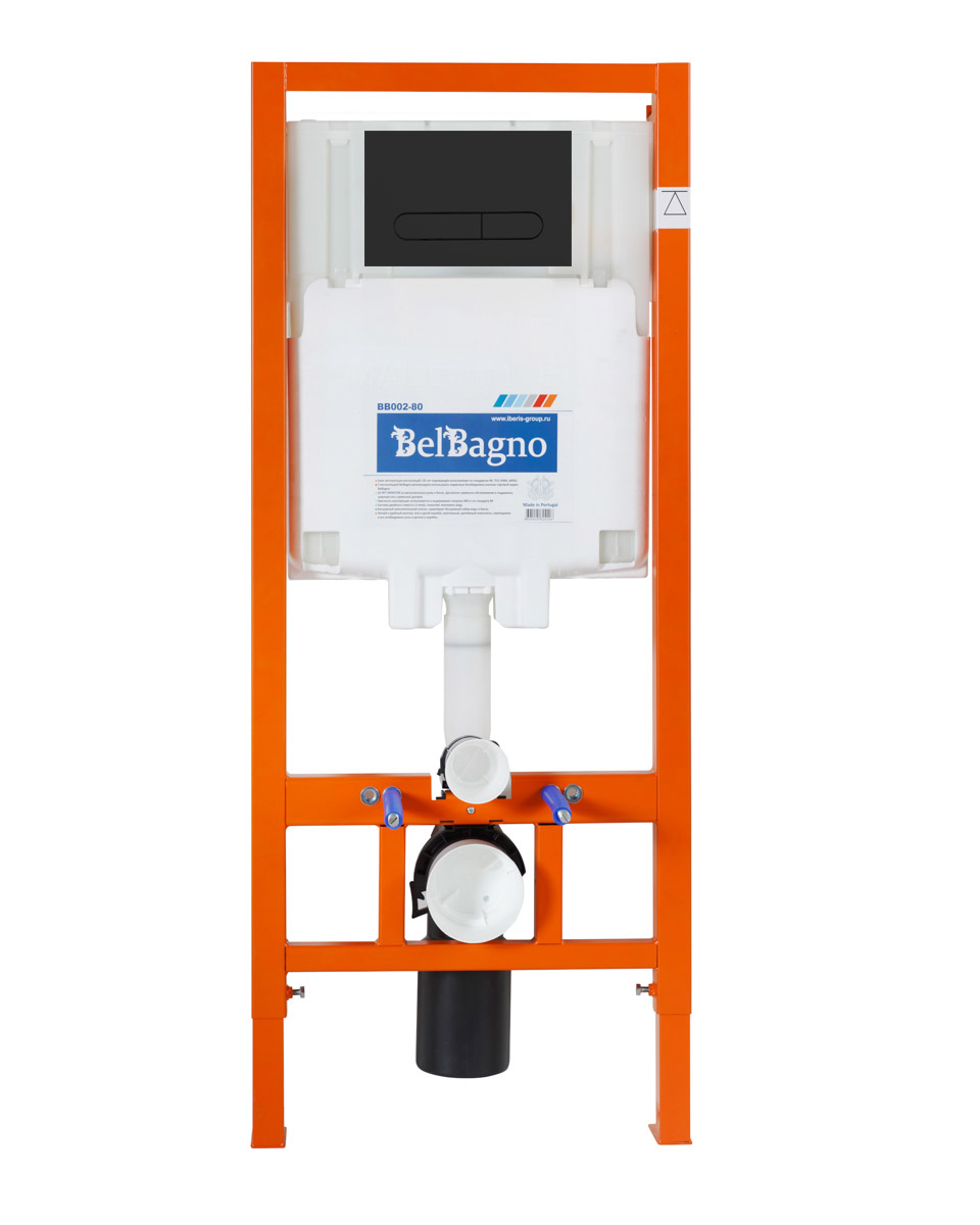 Комплект подвесной безободковый унитаз BelBagno Sela BB3201CHR-MB с сиденьем микролифт BB3201SC-MB + система инсталляции BelBagno BB002-80 с кнопкой смыва BB007-PR-NERO.M