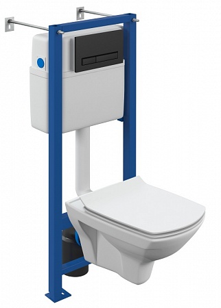 Комплект Cersanit CARINA XL CO DPL EO slim инсталляция VECTOR кнопка BLICK пластик черный матовый