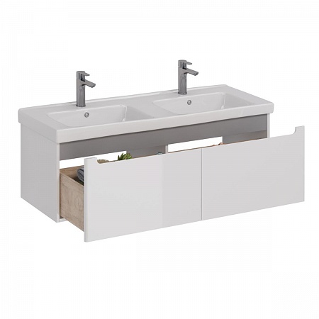 Тумба Lemark BUNO MINI 125см под 2 раковины, подвесная, 2 ящика, цвет корпуса, фасада: Белый глянец