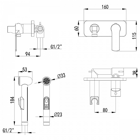Смеситель Lemark Plus Grace LM1519C с гигиеническим душем, встраиваемый, хром