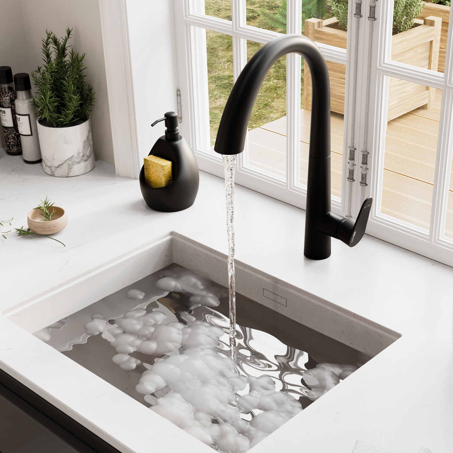 Смеситель для кухонной мойки Wasserkraft A8667 с выдвижной лейкой, MagicBlack