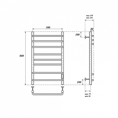 Полотенцесушитель электрический Point Сатурн PN90858B П8 500x800 диммер справа, черный