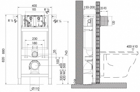 Инсталляция OLI Expert Evo/Speed (400*820*150) пневматическая
