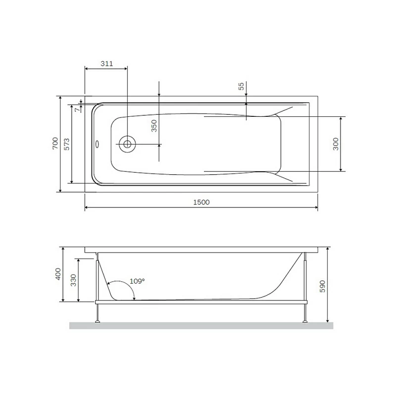 Ванна акриловая 150x70 AM.PM Gem W90A-150-070W-A1 белая глянцевая