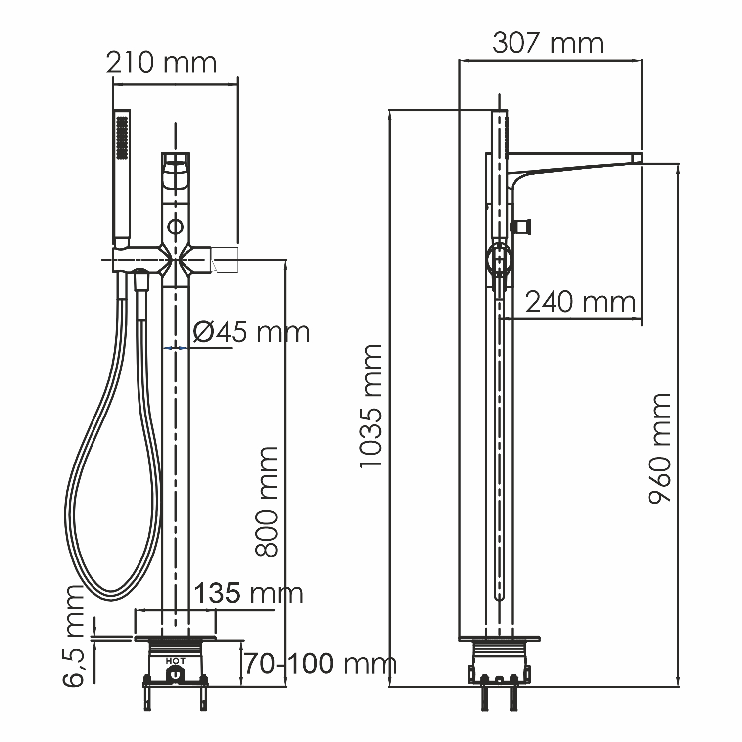 Смеситель для ванны с душем Wasserkraft Sauer 7121 глянцевое золото