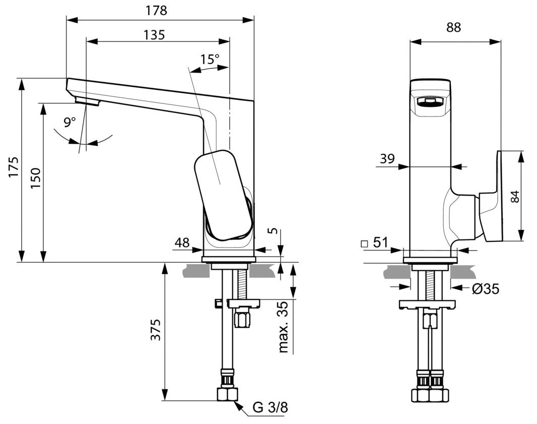 Смеситель Ideal Standard Tonic II A6333AA для раковины без донного клапана