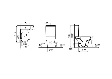 Унитаз-компакт Vitra Zentrum Rim-Ex 9824B003-7207, сиденье микролифт, механизм 3/6 л