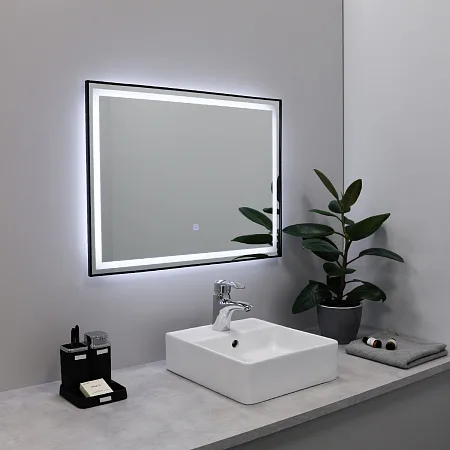Зеркало Fixsen FX-2100B с подсветкой LED, прямоугольное 100х80см, цвет рамы черный