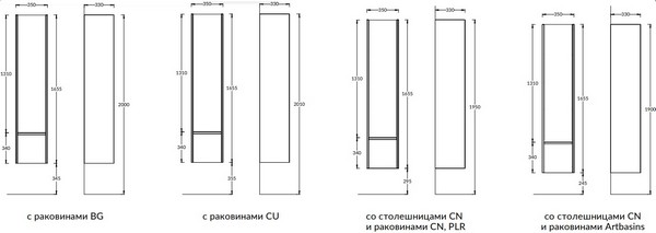 MO.165/AR Пенал MODULA подвесной 170 с дверцей и ящиком, арабика