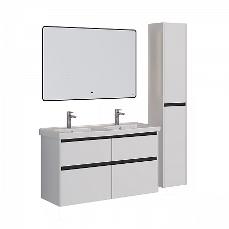 Тумба Lemark COMBI 125см под 2 раковины, подвесн/напольн,4 ящ, планки-Чёрный; корпус, фасад-Белый гл