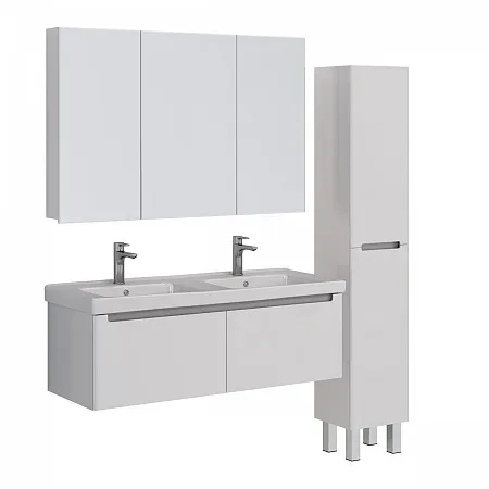 Тумба Lemark BUNO MINI 125см под 2 раковины, подвесная, 2 ящика, цвет корпуса, фасада: Белый глянец