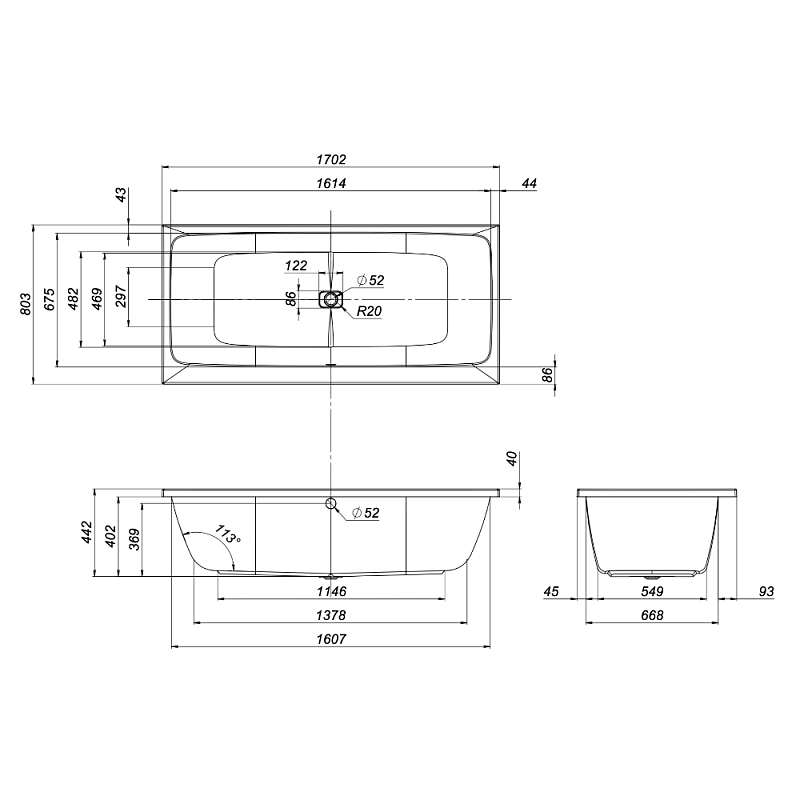 Ванна акриловая 170x80 AM.PM Func W84A-170-080W-A белая глянцевая