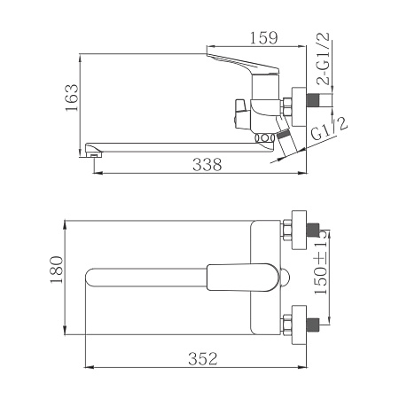 Смеситель для ванны HAIBA HB22816, длинный излив, латунь, хром