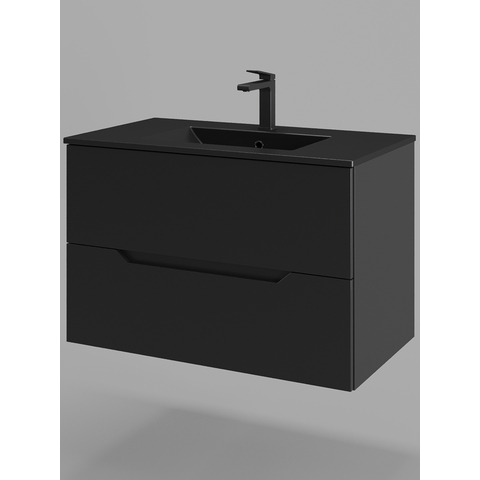 Orange Line Li-80Tub+BLRA тумба подвесная с раковиной, черный матовый