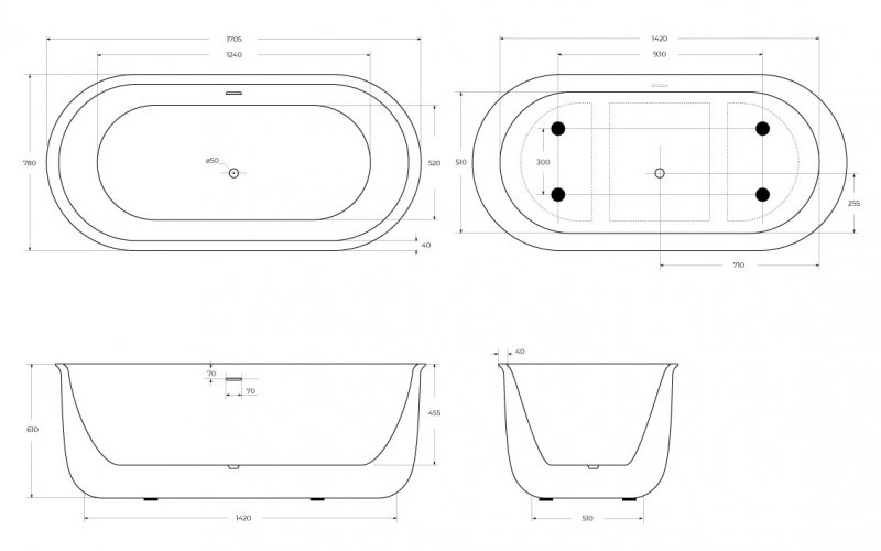 Акриловая ванна 170х78 см BelBagno BB709-1700-780 белая