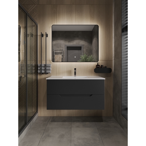 Orange Лайн Li-100Tub+Ra Тумба подвесная с раковиной, черный матовый