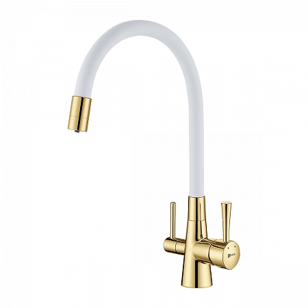 Смеситель Lemark Comfort LM3075G-White для кухни с подключ. к фильтру с питьевой водой, золото белый