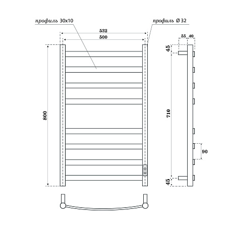 Полотенцесушитель электрический Point Антея PN17858W П8 500x800, диммер справа, белый