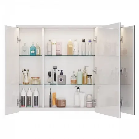 Шкаф зеркальный Lemark ZENON 100х80см 3-х дв, с козырьком-подсветкой, с розеткой, Белый глянец