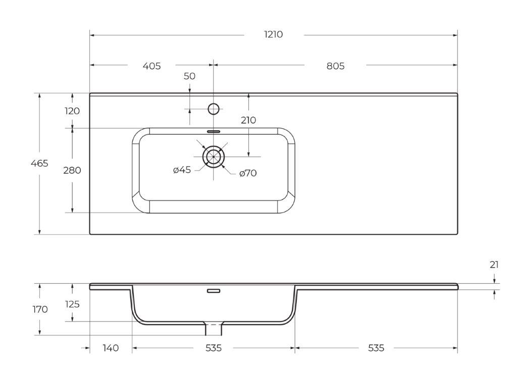 Раковина BelBagno 120 см BB1200ETL-L глянцевая белая