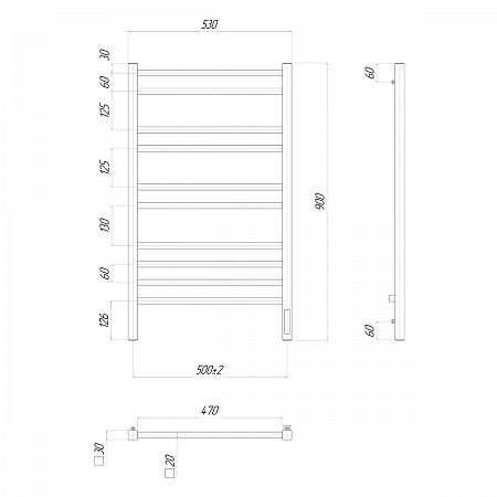 Полотенцесушитель электрический Lemark Unit LM45910Z П10 500x900, диммер справа, хром