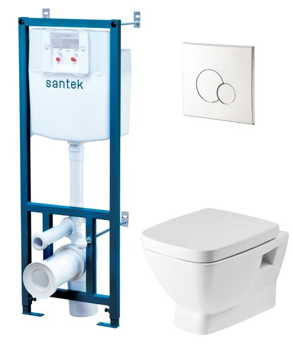 Комплект унитаз с инсталляцией Santek Нео Пэк, 1WH501543 + сиденье + панель хром