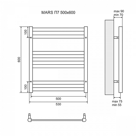 Полотенцесушитель электрический Lemark Mars M35607E П7 500x600, левый/правый