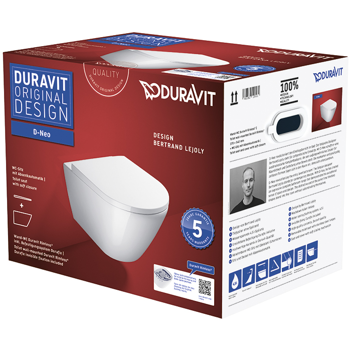 Подвесной унитаз Duravit D-Neo Rimless 45770900A1 с крышкой-сиденьем микролифт