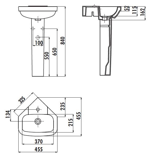 Раковина Creavit Corner VT145(VT145.253.00) подвесная угловая