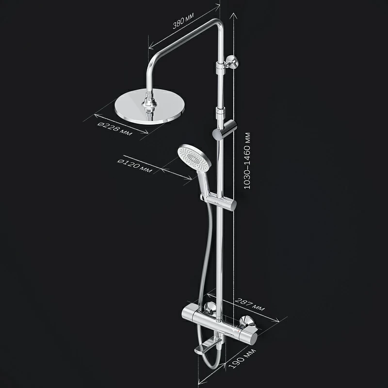 Душевая система AM.PM X-Joy F0785A500 стойка с тропическим душем, термостатом, смесителем, изливом, хром