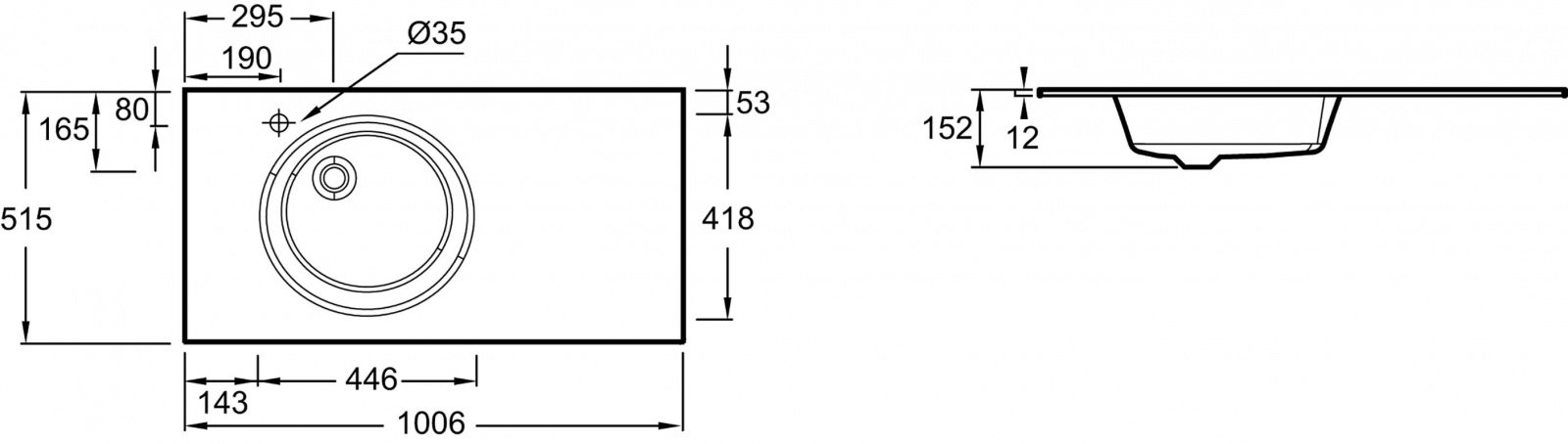 Раковина Jacob Delafon Odeon Rive Gauche 100 см EB2564-DE1 белый