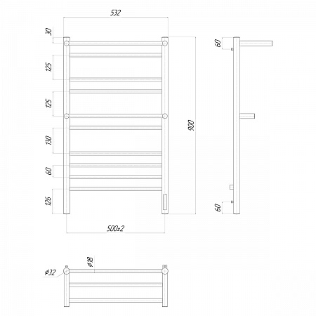 Полотенцесушитель электрический Lemark Pramen LM33910Z П10 500x900, диммер справа, хром
