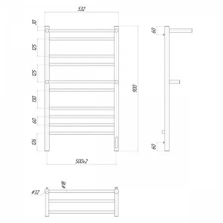 Полотенцесушитель электрический Lemark Pramen LM33910Z П10 500x900, диммер справа, хром