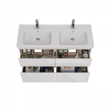 Тумба Lemark COMBI 125см под 2 раковины, подвесн./напольная,4 ящ., цвет корпуса, фасада: Белый гляне