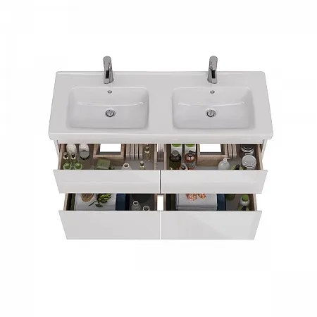 Тумба Lemark COMBI 125см под 2 раковины, подвесн./напольная,4 ящ., цвет корпуса, фасада: Белый гляне
