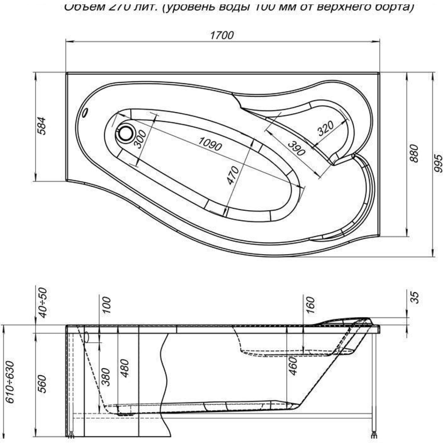Акриловая ванна Aquanet Palma 170х100 правая
