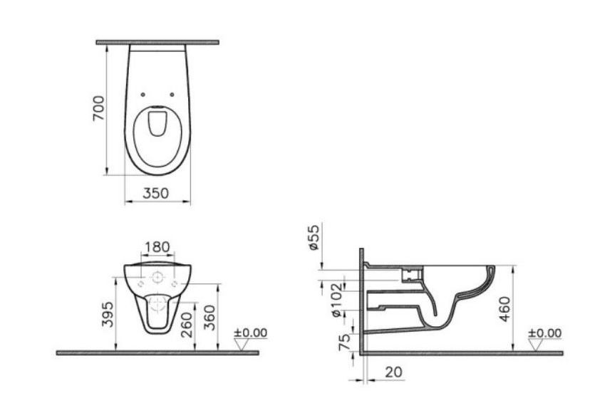 Унитаз подвесной Vitra Conforma Special Needs 5810B003-0075 безободковый, для людей с ограниченными возможностями