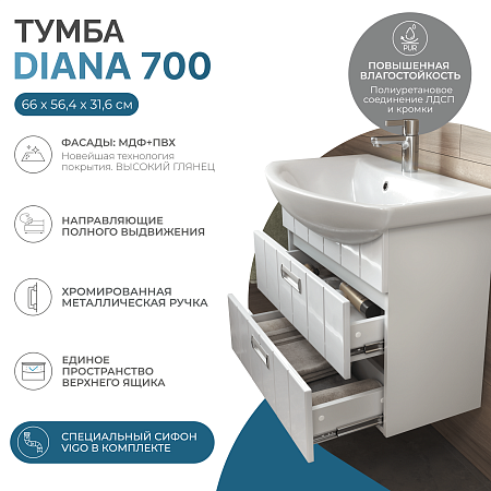 Тумба под раковину VIGO Diana 700-0-2 (Балтика) навесная